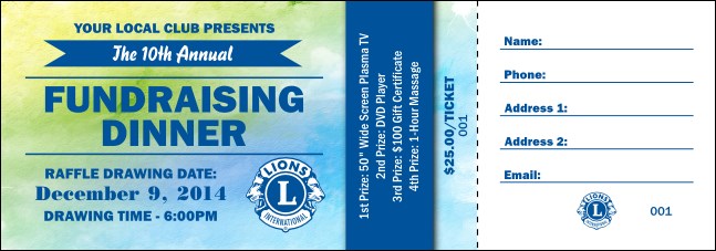Lions Club International Water Color Raffle Ticket Product Front