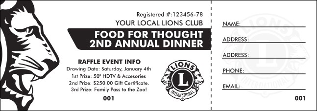 Lions Club International Face Raffle Ticket Product Front