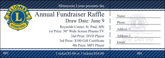 Lions Club Raffle Ticket Product Front