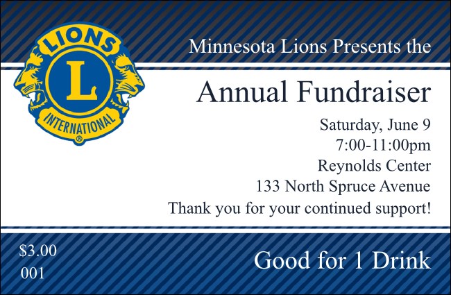 Lions Club drink ticket Product Front